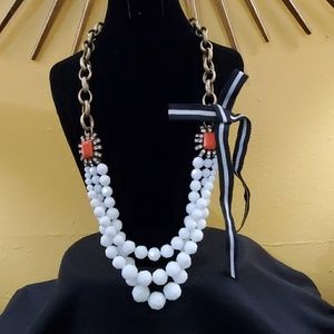 Ann Taylor Rhinestone White Bead Necklace #666
